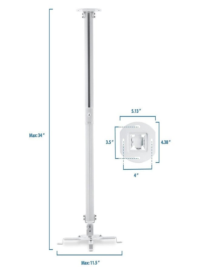 Mount-IT! Projector Ceiling Mount [30 lbs Capacity] Universal Bracket | 360 Full Motion with Tilt and Swivel Rotate | Adjustable Pole Height from 21-34.5 Inches, Extendable Arms (White | Long) - Image 3